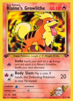 Blaine's Growlithe (GC 62) Gym Challenge