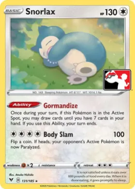 Snorlax ( 131/185) Play! Pokémon Prize Pack Series One
